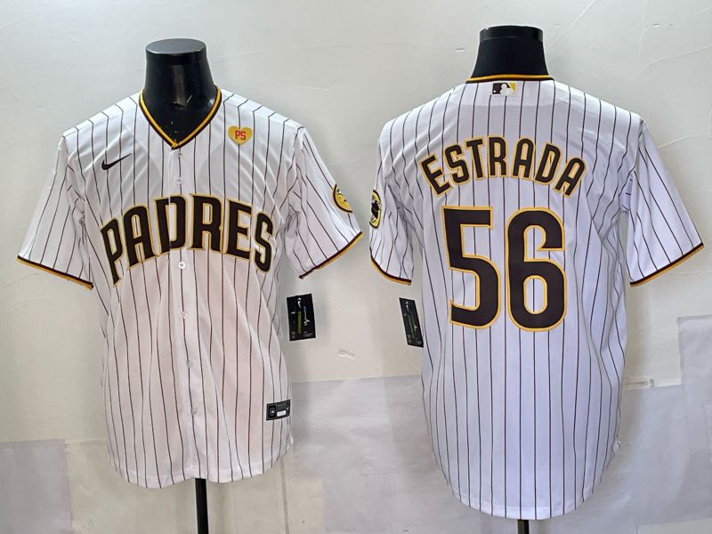 Men 2025 San Diego Padres #56 Estrada White stripe Nike MLB Jersey style 05->youth mlb jersey->Youth Jersey